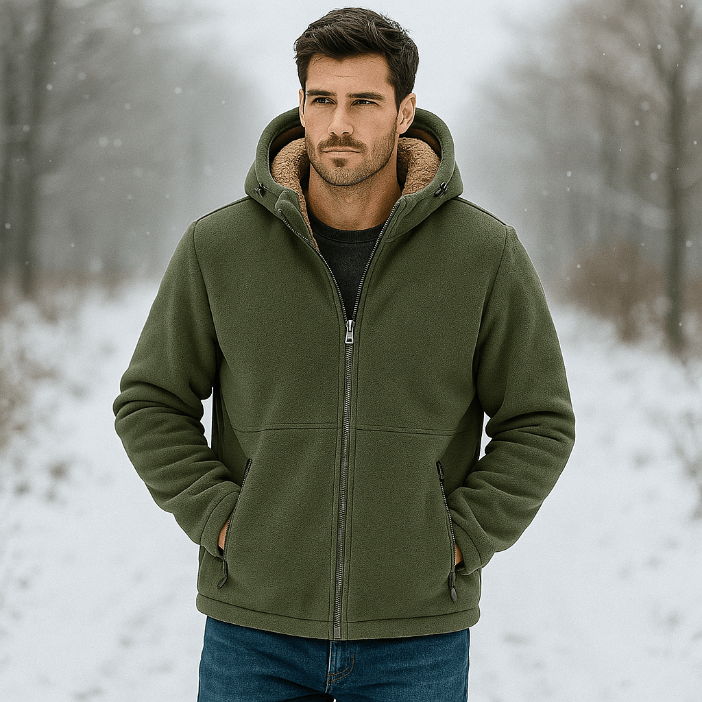 Giacca in pile con zip da uomo e fodera in sherpa - Vestibilità regolare