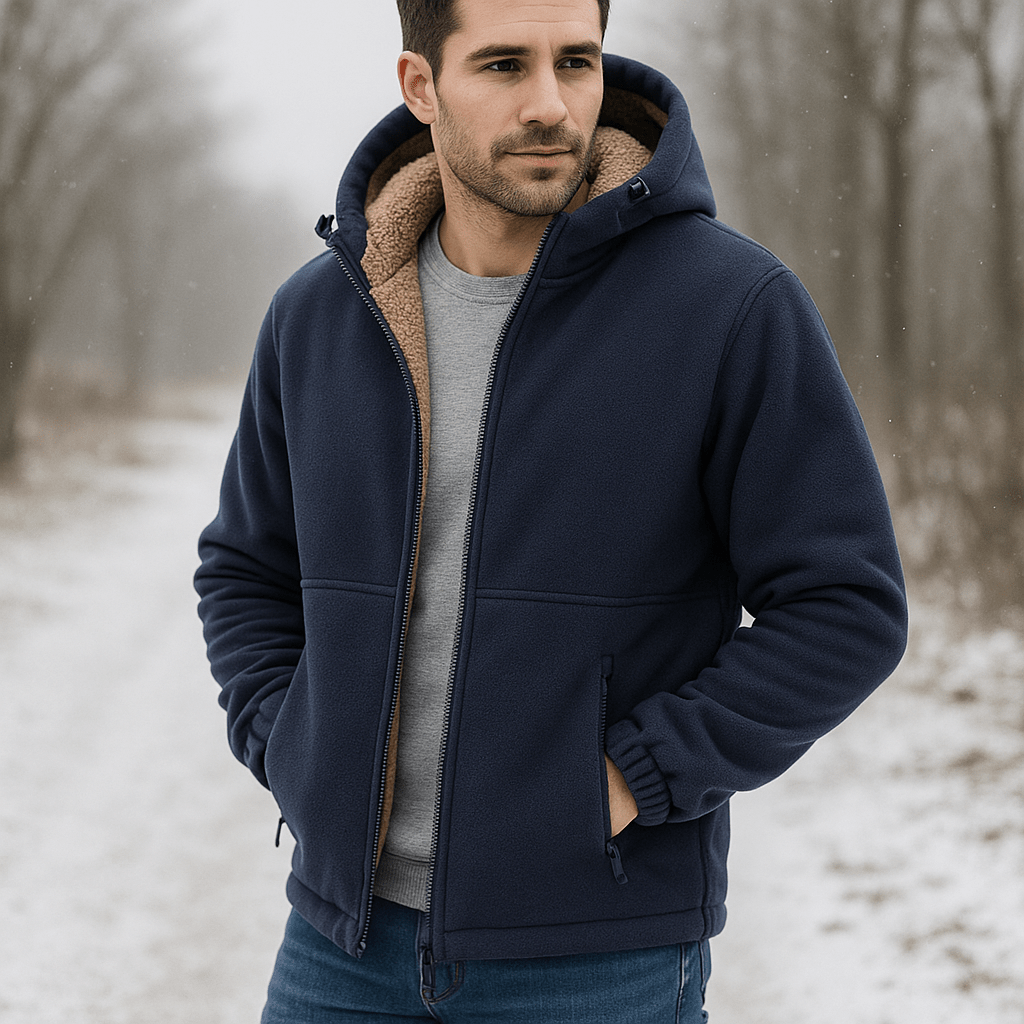 Giacca in pile con zip da uomo e fodera in sherpa - Vestibilità regolare