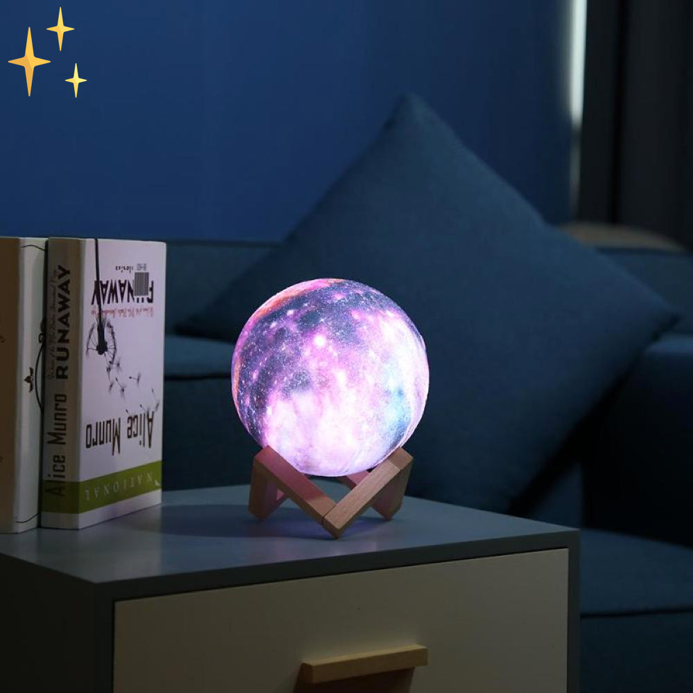 LunarGlow - Lampada lunare a 16 colori con telecomando e supporto in legno per comfort e atmosfera durante il sonno