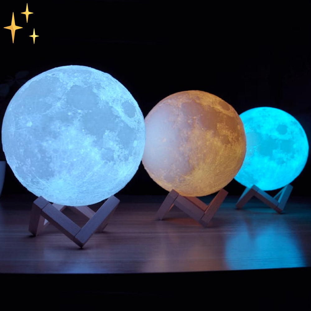 LunarGlow - Lampada lunare a 16 colori con telecomando e supporto in legno per comfort e atmosfera durante il sonno
