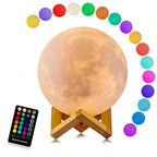 LunarGlow - Lampada lunare a 16 colori con telecomando e supporto in legno per comfort e atmosfera durante il sonno