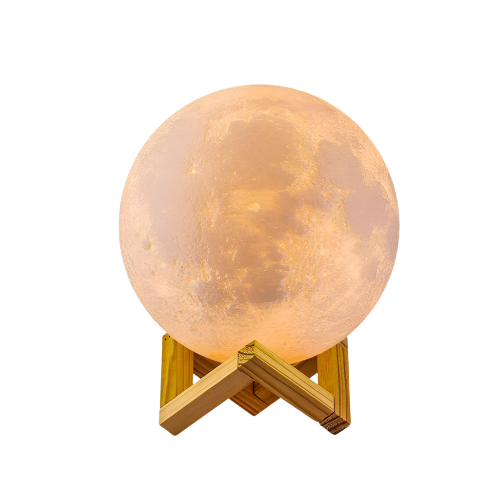 LunarGlow - Lampada lunare a 16 colori con telecomando e supporto in legno per comfort e atmosfera durante il sonno