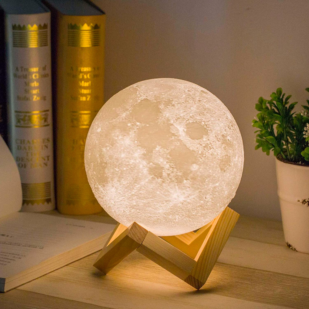 LunarGlow - Lampada lunare a 16 colori con telecomando e supporto in legno per comfort e atmosfera durante il sonno