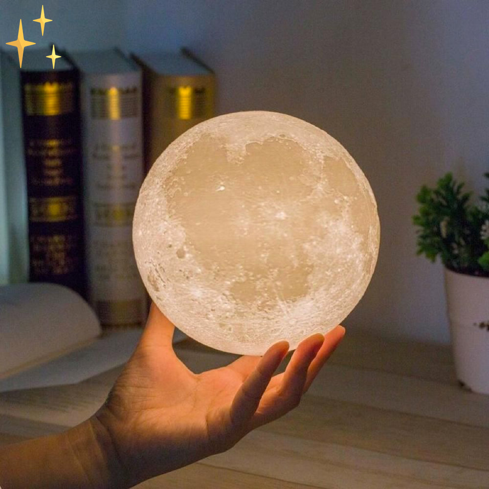 LunarGlow - Lampada lunare a 16 colori con telecomando e supporto in legno per comfort e atmosfera durante il sonno