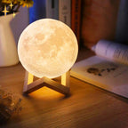 LunarGlow - Lampada lunare a 16 colori con telecomando e supporto in legno per comfort e atmosfera durante il sonno