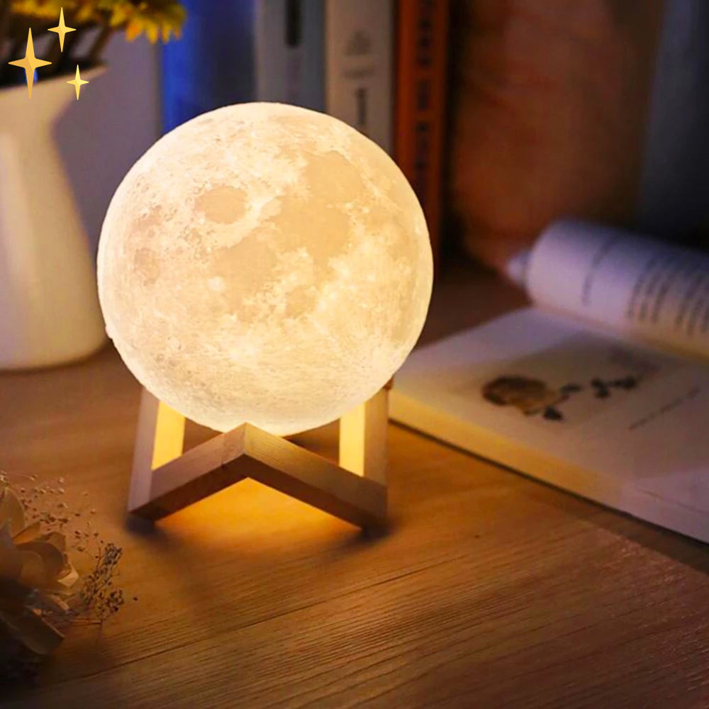 LunarGlow - Lampada lunare a 16 colori con telecomando e supporto in legno per comfort e atmosfera durante il sonno