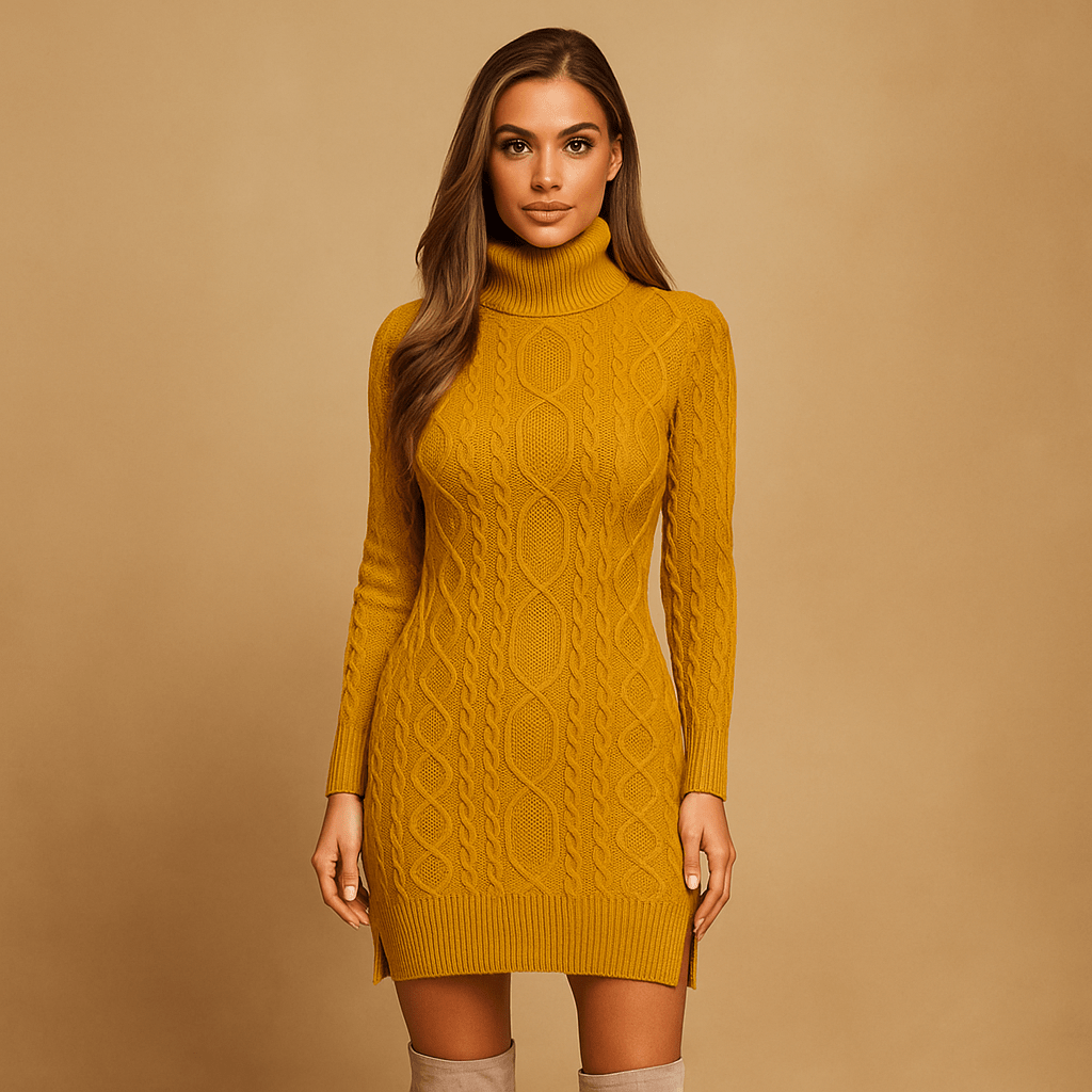 Accogliente abito in maglia a collo alto: alla moda e confortevole