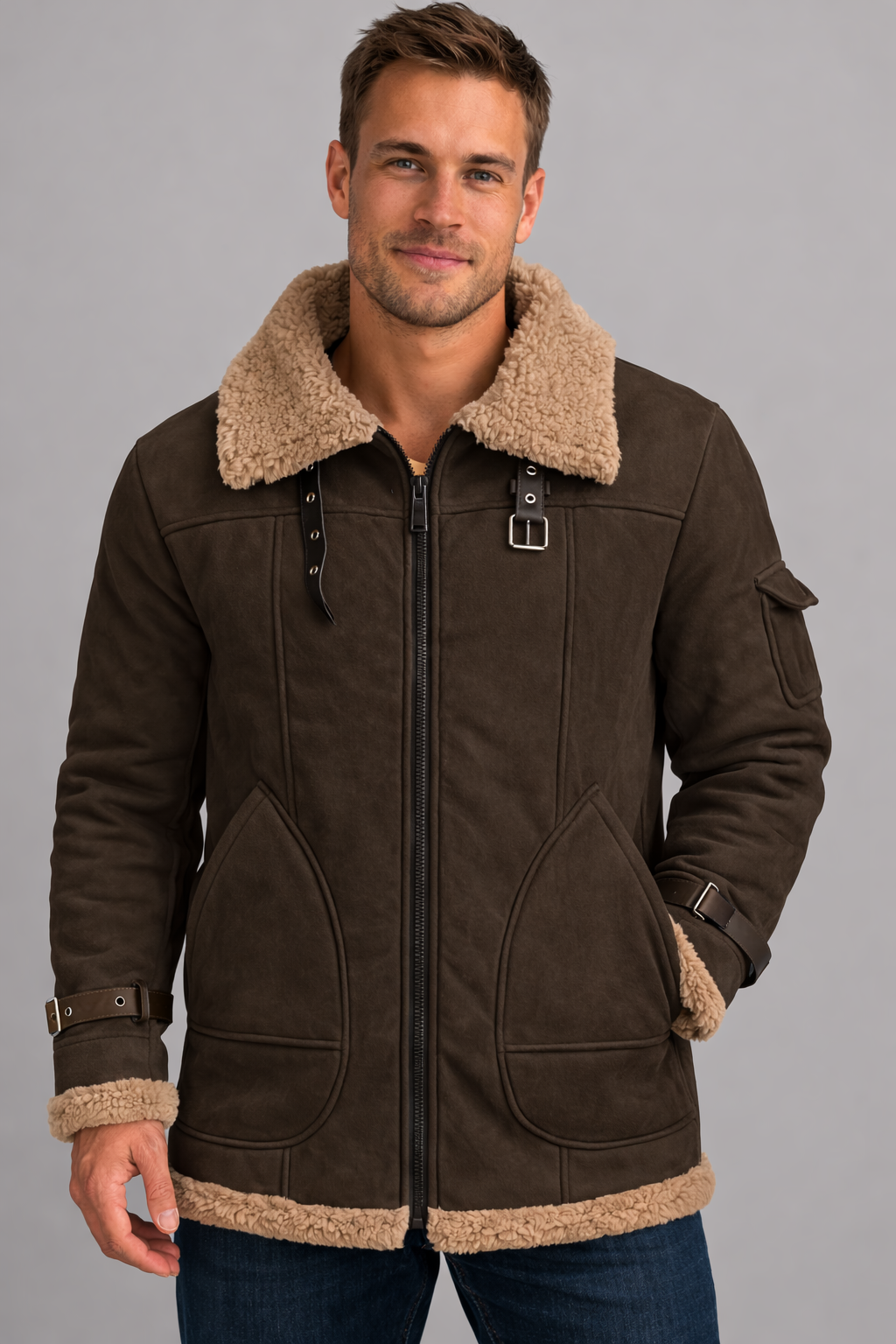 Giacca da aviatore foderata in shearling da uomo