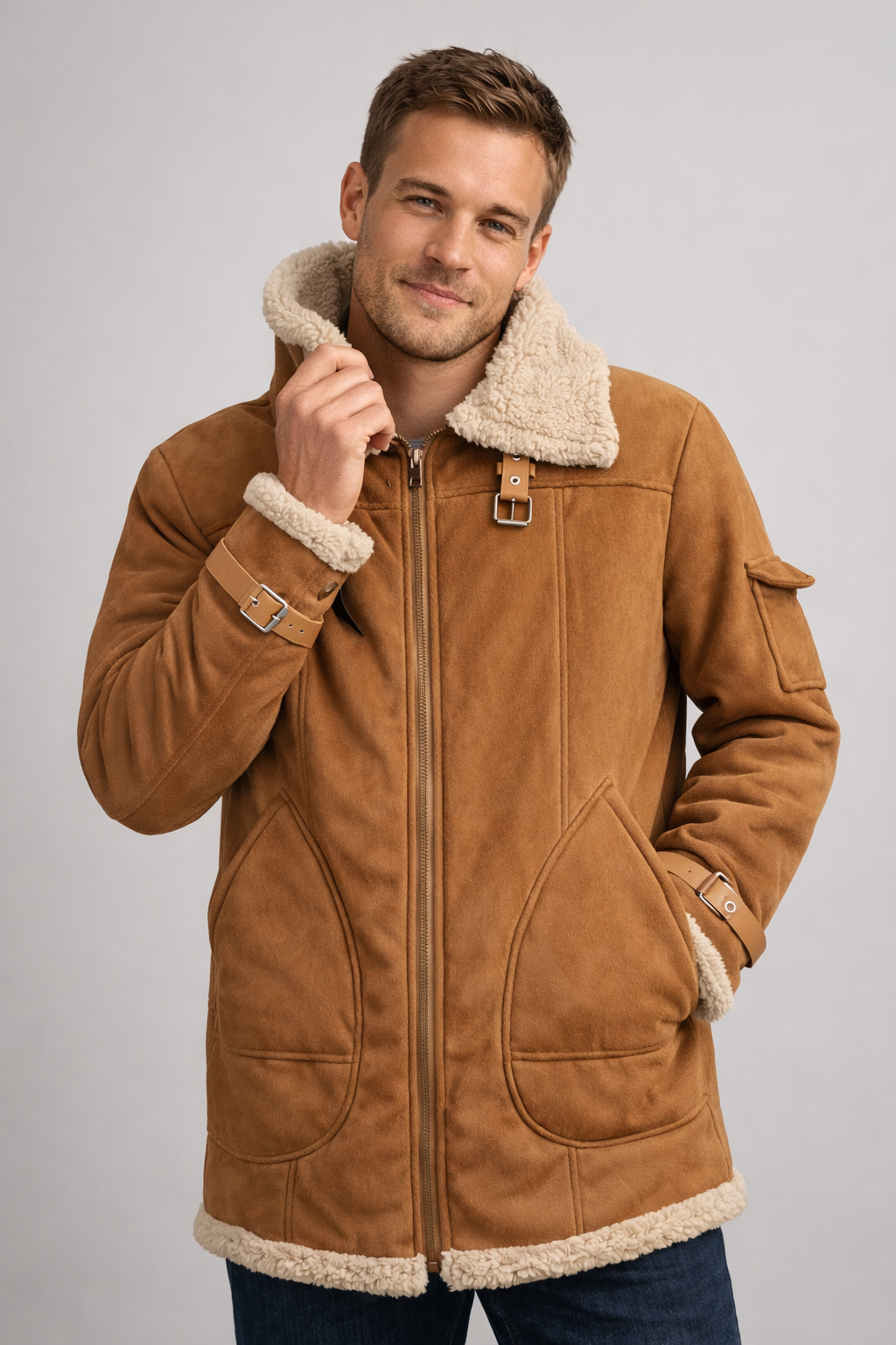 Giacca da aviatore foderata in shearling da uomo
