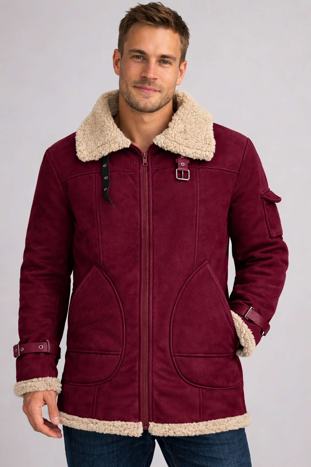 Giacca da aviatore foderata in shearling da uomo