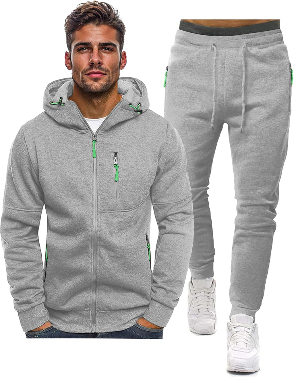Felpa con cappuccio e tuta da jogging casual con zip da uomo