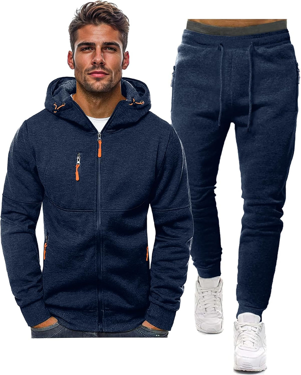 Felpa con cappuccio e tuta da jogging casual con zip da uomo