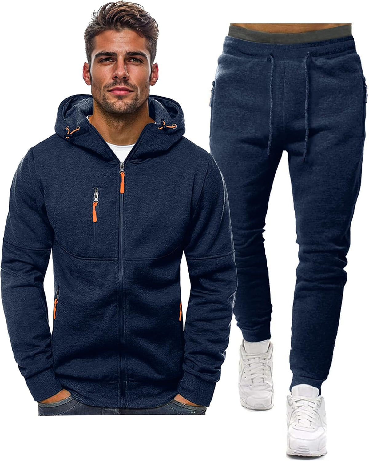 Felpa con cappuccio e tuta da jogging casual con zip da uomo