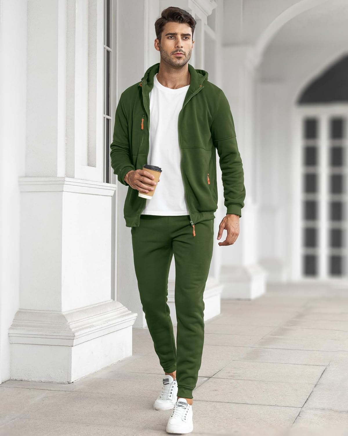 Felpa con cappuccio e tuta da jogging casual con zip da uomo