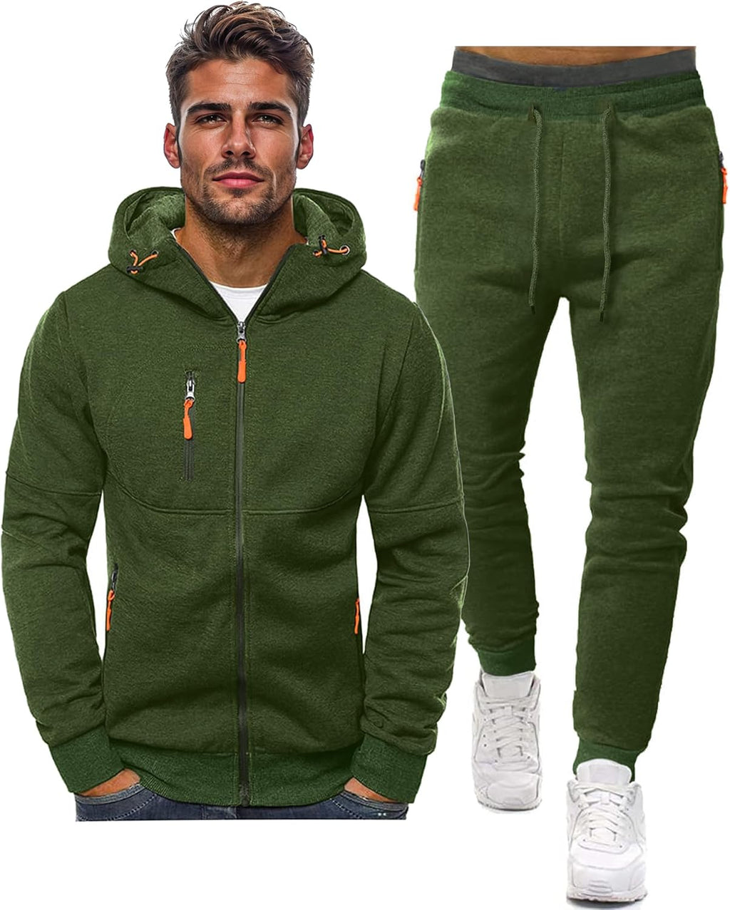 Felpa con cappuccio e tuta da jogging casual con zip da uomo