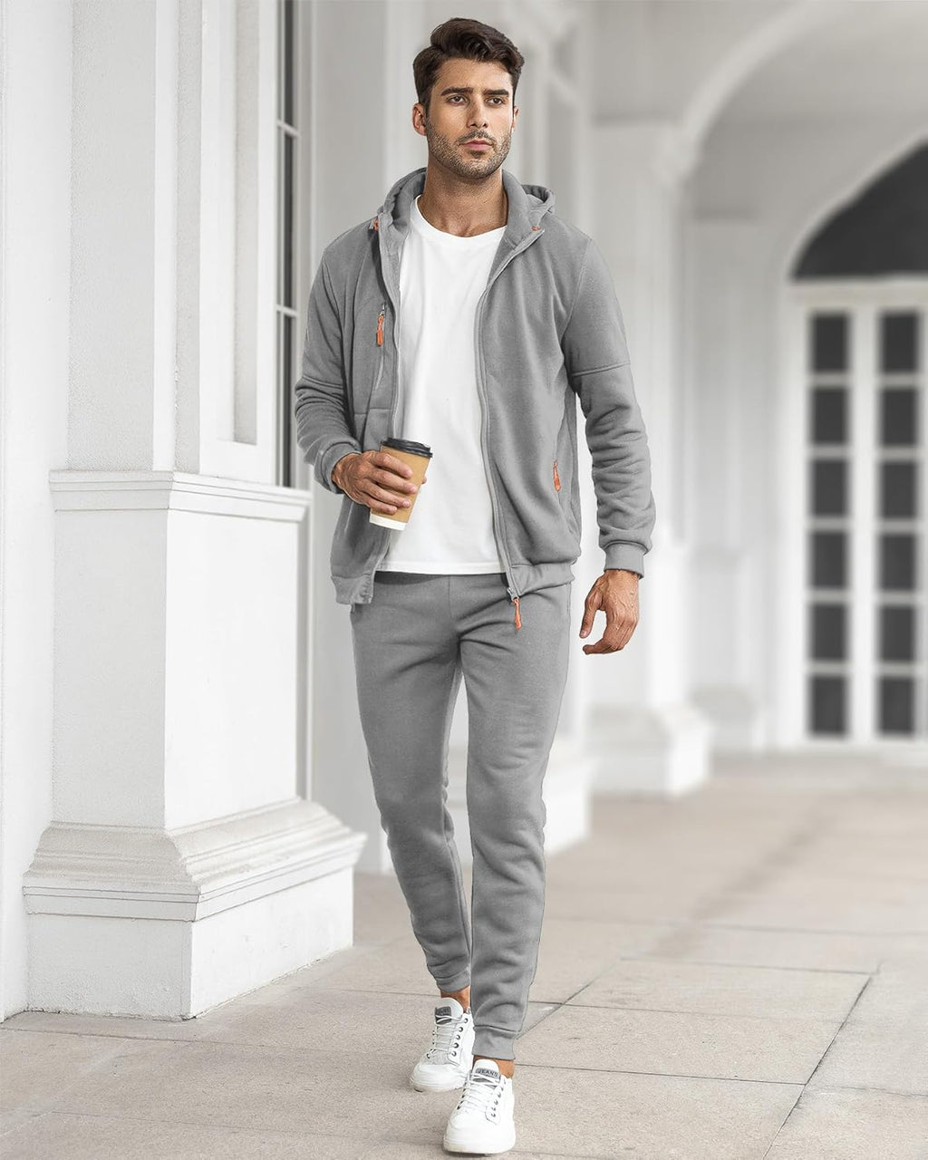 Felpa con cappuccio e tuta da jogging casual con zip da uomo