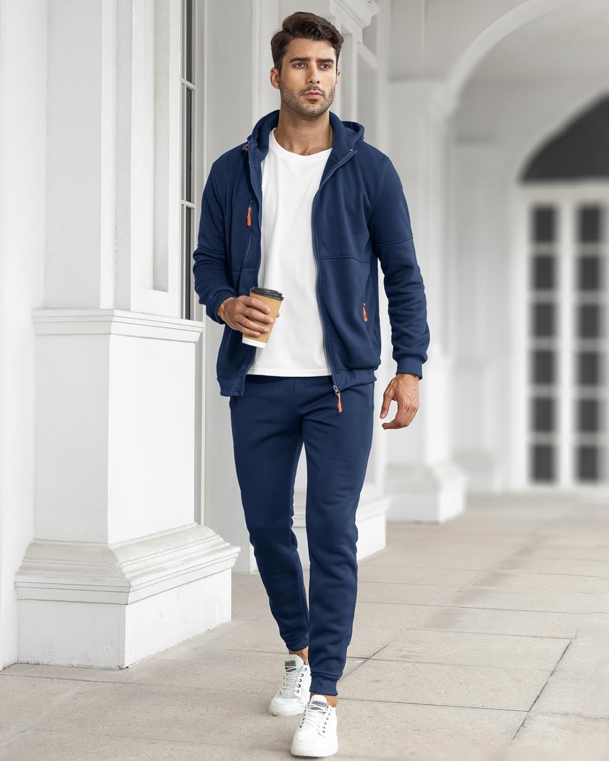 Felpa con cappuccio e tuta da jogging casual con zip da uomo