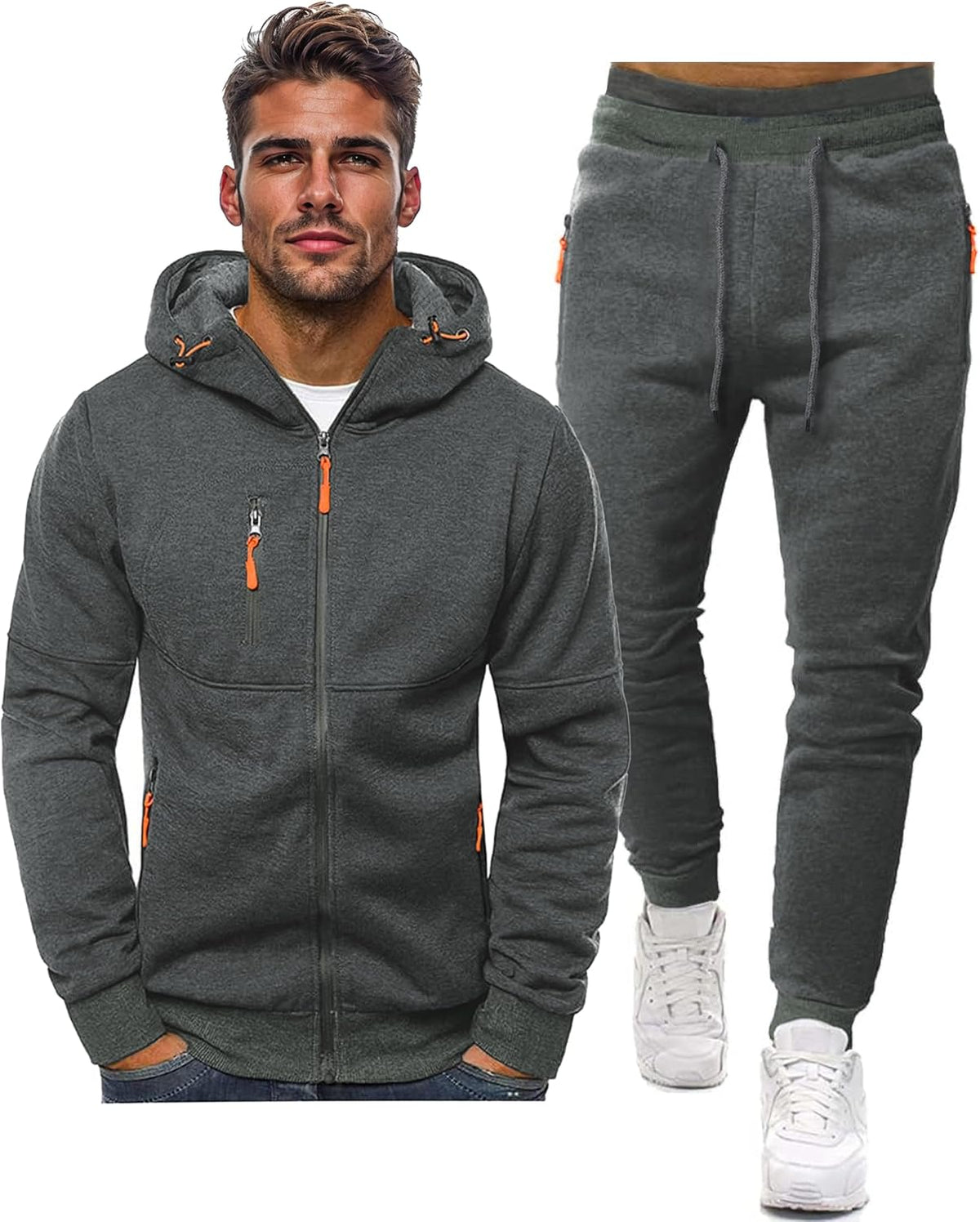 Felpa con cappuccio e tuta da jogging casual con zip da uomo