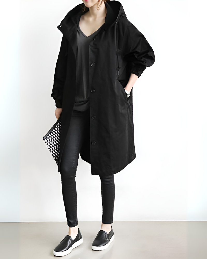 Trench comodo con cappuccio
