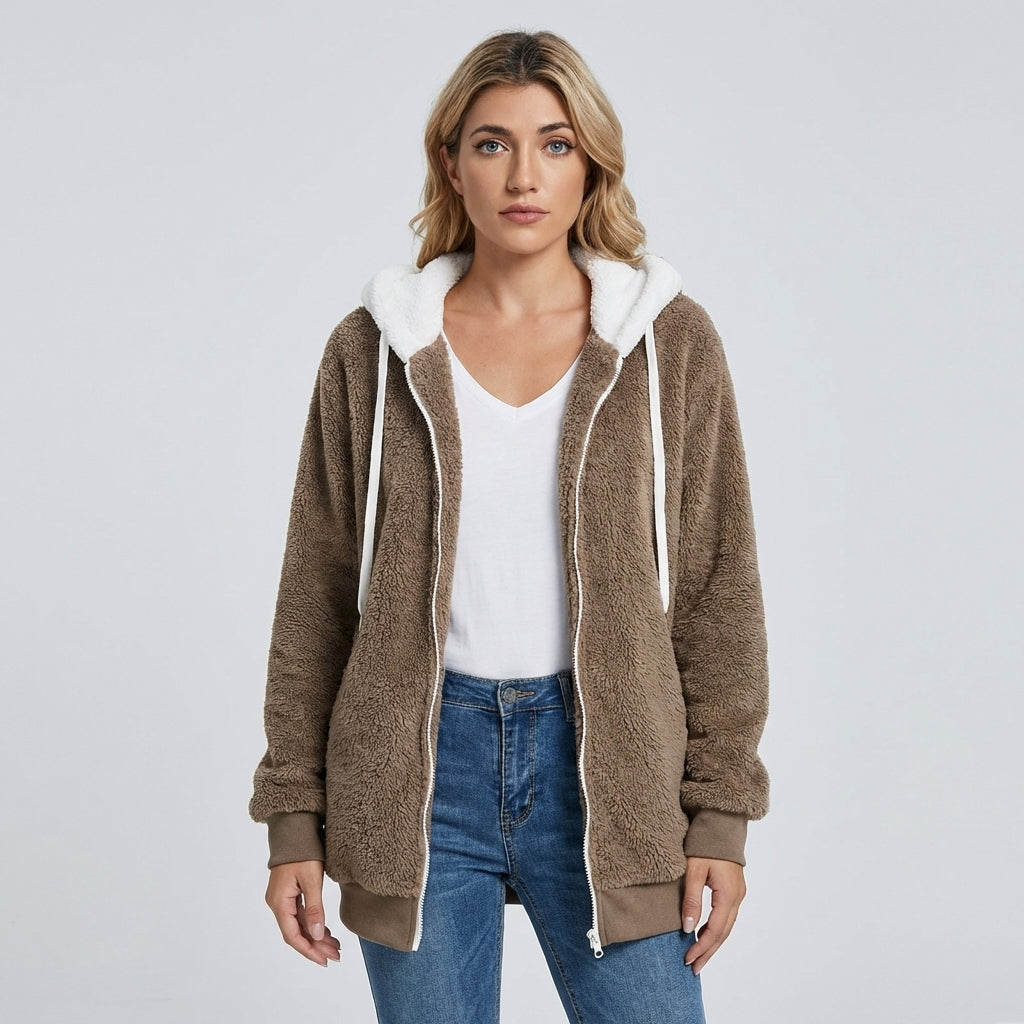 Felpa con cappuccio con zip in pile accogliente da donna