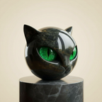 NoirCat Sculpture – Testa di gatto nera con occhi ipnotici
