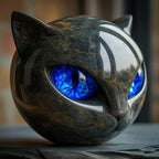 NoirCat Sculpture – Testa di gatto nera con occhi ipnotici