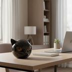 NoirCat Sculpture – Testa di gatto nera con occhi ipnotici