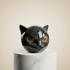 NoirCat Sculpture – Testa di gatto nera con occhi ipnotici