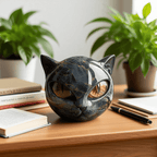 NoirCat Sculpture – Testa di gatto nera con occhi ipnotici