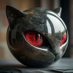 NoirCat Sculpture – Testa di gatto nera con occhi ipnotici