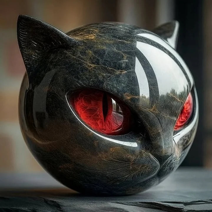 NoirCat Sculpture – Testa di gatto nera con occhi ipnotici