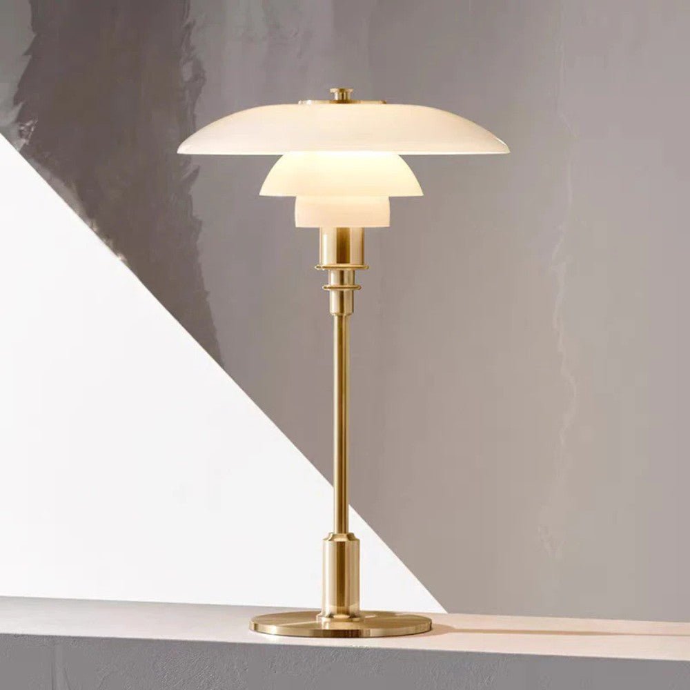 Lampada da tavolo nordica in vetro con luce calda d'ambiente