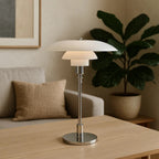 Lampada da tavolo nordica in vetro con luce calda d'ambiente