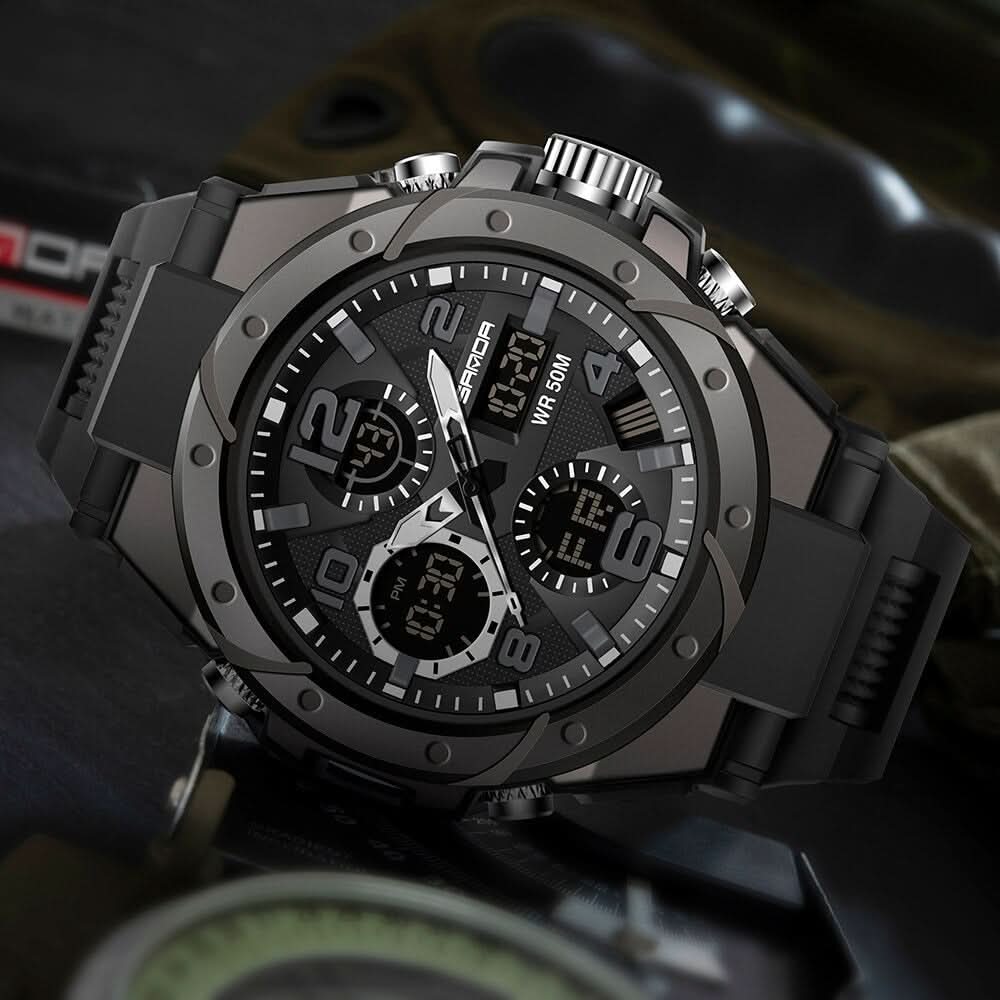Orologio militare da uomo con display analogico-digitale e funzioni