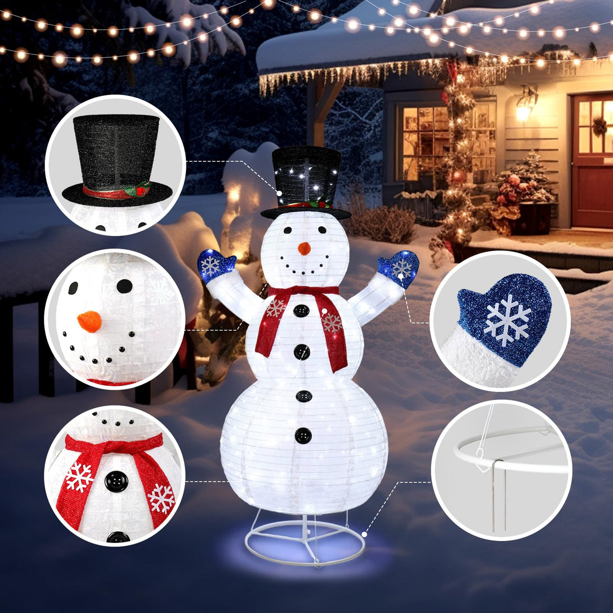 Decorazione luminosa per pupazzo di neve di Natale all'aperto