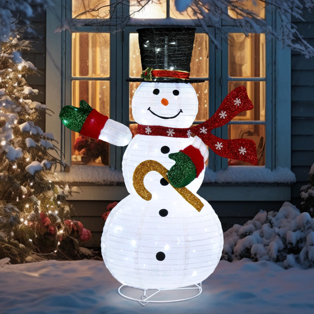 Decorazione luminosa per pupazzo di neve di Natale all'aperto