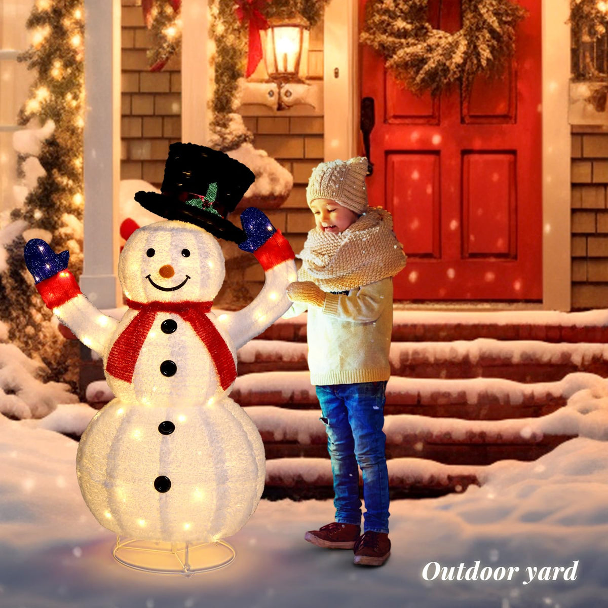 Decorazione luminosa per pupazzo di neve di Natale all'aperto