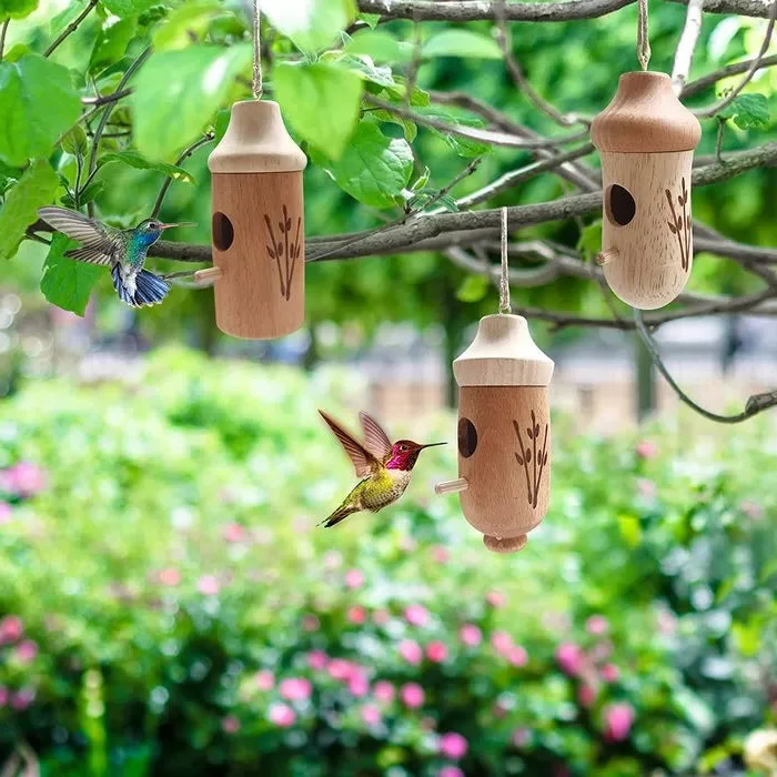 Casette per uccelli da esterno, casetta per colibrì e casetta decorativa sospesa, decorazioni da giardino in resina per il cortile