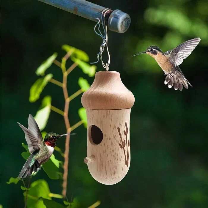 Casette per uccelli da esterno, casetta per colibrì e casetta decorativa sospesa, decorazioni da giardino in resina per il cortile