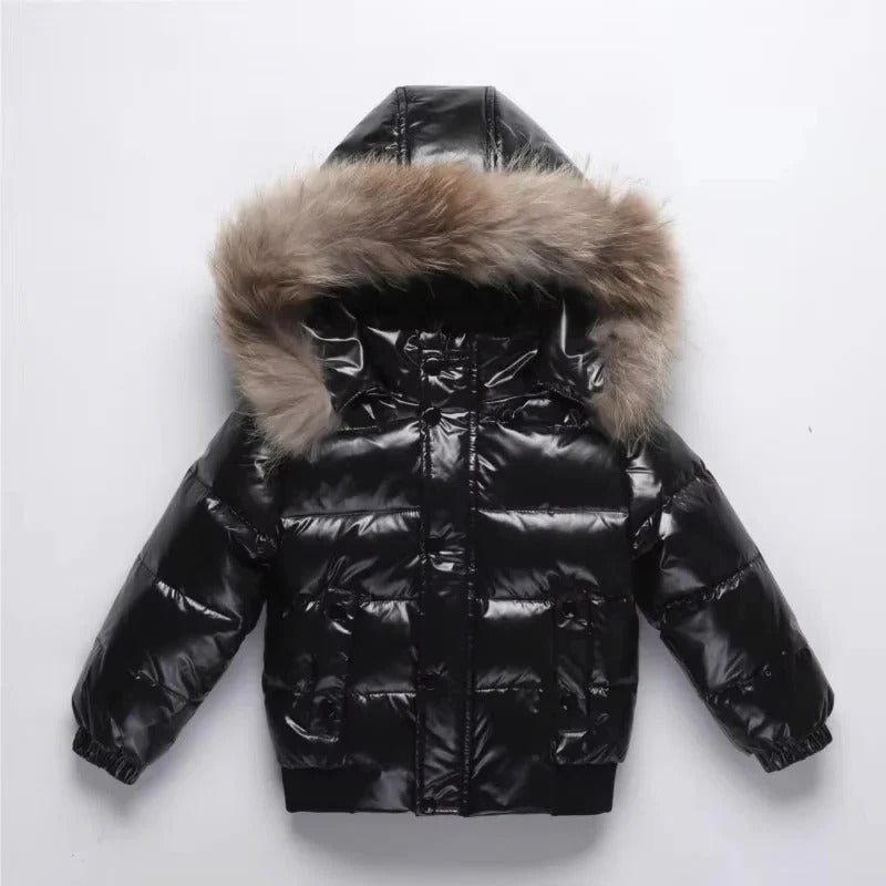 Parka invernale per bambini, giacca imbottita in piuma, bordo cappuccio in vera pelliccia, guscio idrorepellente