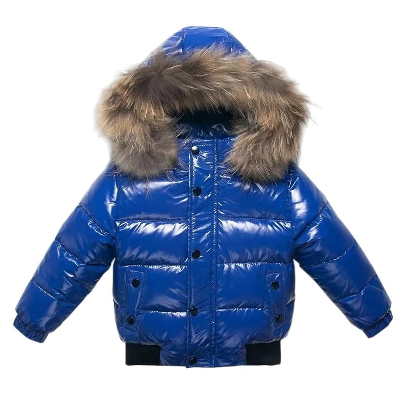 Parka invernale per bambini, giacca imbottita in piuma, bordo cappuccio in vera pelliccia, guscio idrorepellente