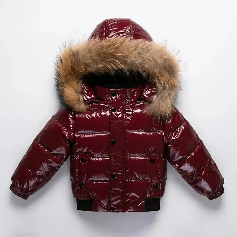 Parka invernale per bambini, giacca imbottita in piuma, bordo cappuccio in vera pelliccia, guscio idrorepellente