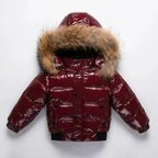 Parka invernale per bambini, giacca imbottita in piuma, bordo cappuccio in vera pelliccia, guscio idrorepellente