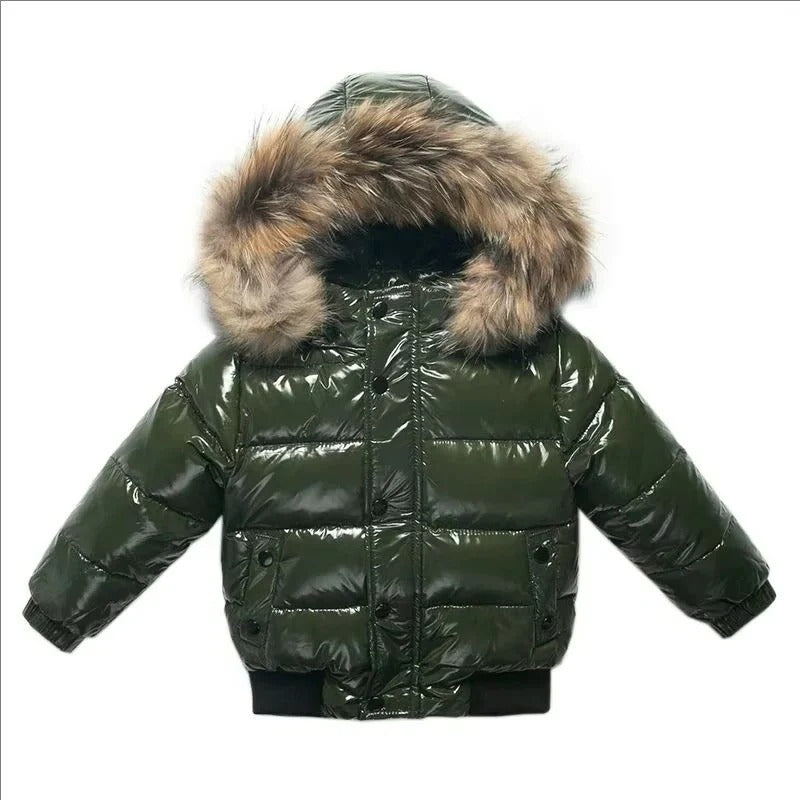 Parka invernale per bambini, giacca imbottita in piuma, bordo cappuccio in vera pelliccia, guscio idrorepellente