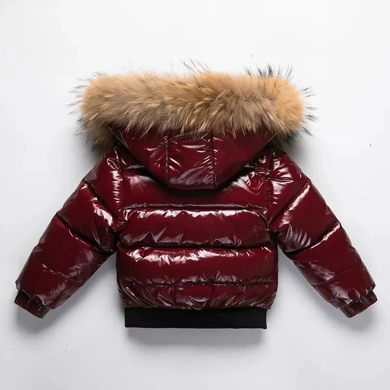 Parka invernale per bambini, giacca imbottita in piuma, bordo cappuccio in vera pelliccia, guscio idrorepellente
