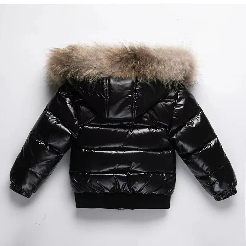Parka invernale per bambini, giacca imbottita in piuma, bordo cappuccio in vera pelliccia, guscio idrorepellente
