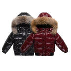 Parka invernale per bambini, giacca imbottita in piuma, bordo cappuccio in vera pelliccia, guscio idrorepellente