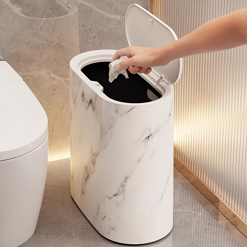 Pattumiera con motivo marmo | Cestino moderno con coperchio per bagno e cucina