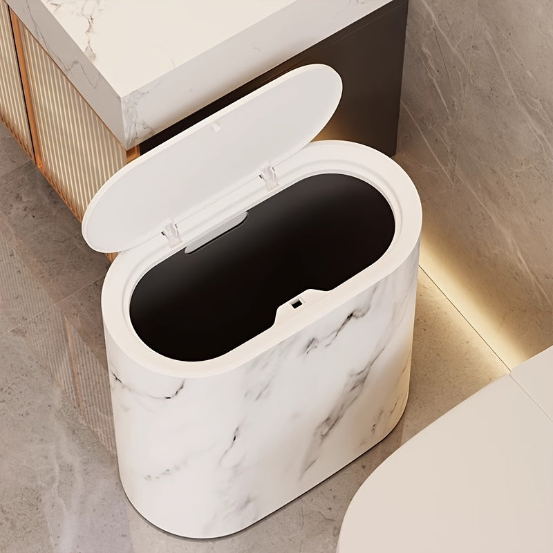 Pattumiera con motivo marmo | Cestino moderno con coperchio per bagno e cucina