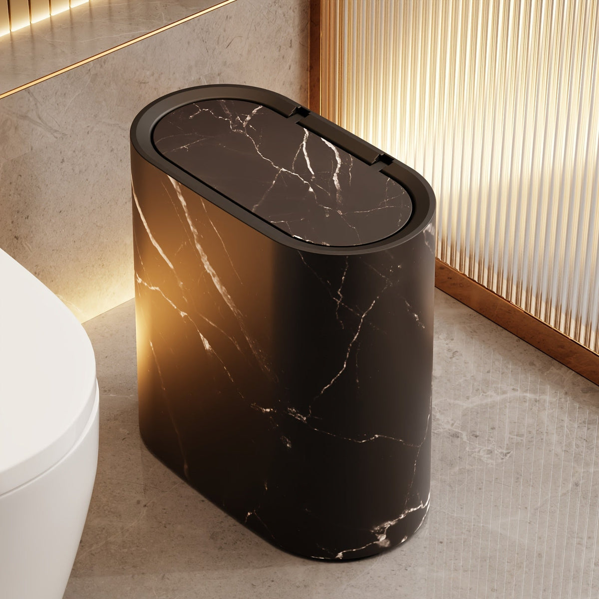 Pattumiera con motivo marmo | Cestino moderno con coperchio per bagno e cucina